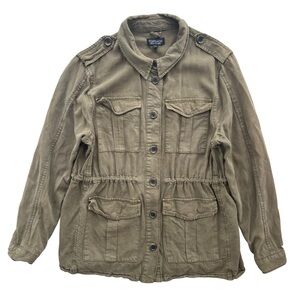 Topshop Womens 12 Olive Green Button Front Epaulets Utility Army Military Jacket